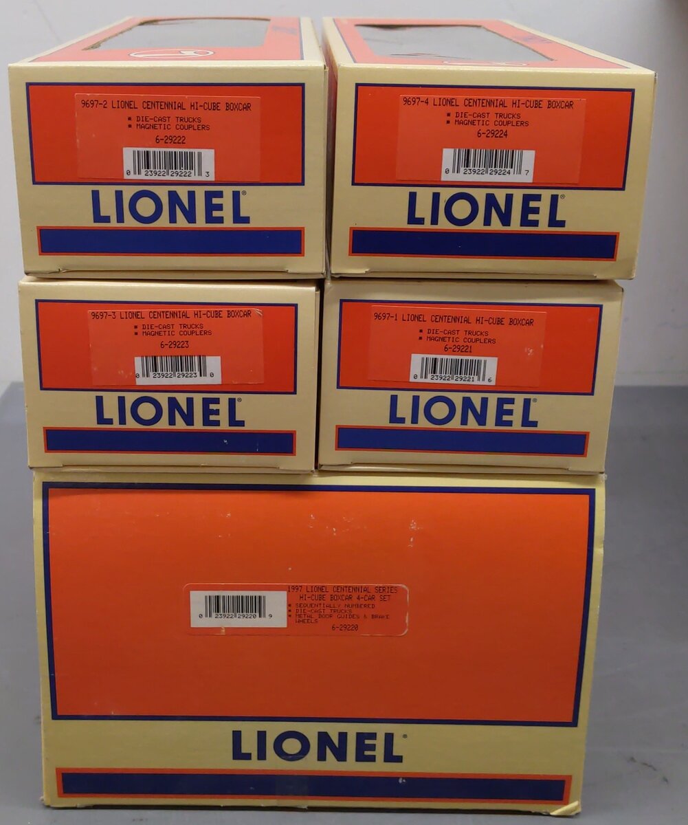 Lionel 6-29220 O Gauge 1997 Centennial Series Hi-Cube Boxcars (Set of 4) EX/Box
