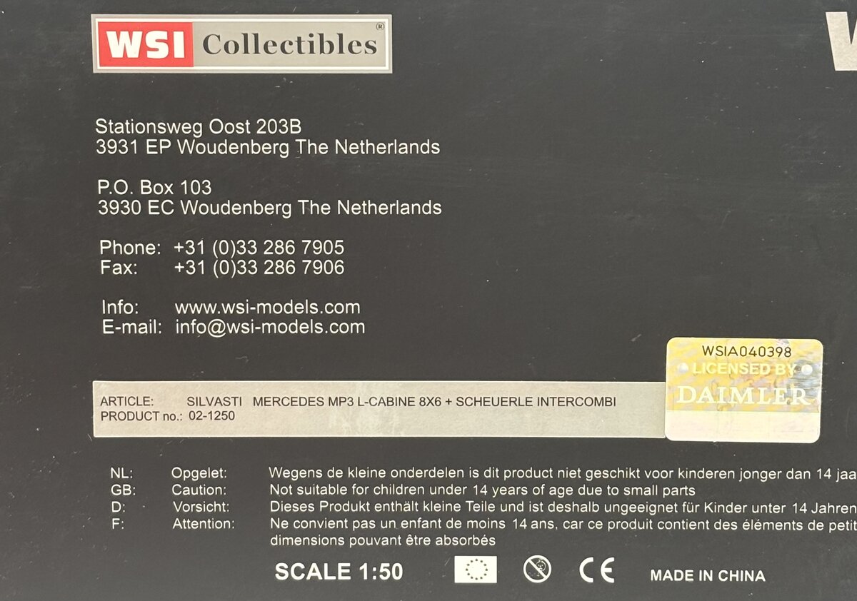 WSI 02-1250 1:50 Silvasti Mercedes MP3 L-Cabine 8x6 w/Scheuerle Intercombi LN/Box