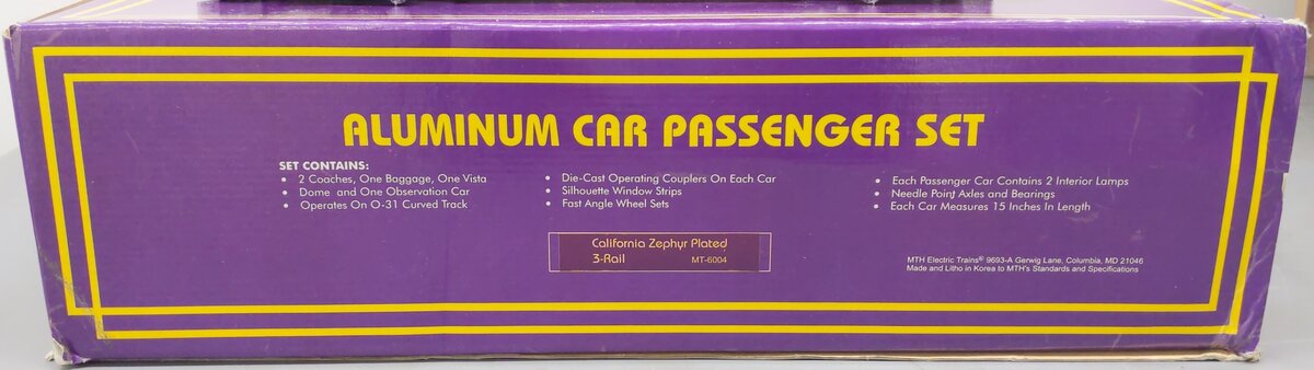 MTH 20-6004 O California Zephyr 60' Aluminum Passenger Car Set (Set of 5) EX/Box