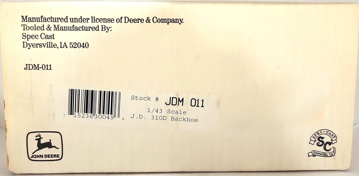 SpecCast JDM-011 1:43 Scale John Deere 310D Backhoe Loader EX/Box