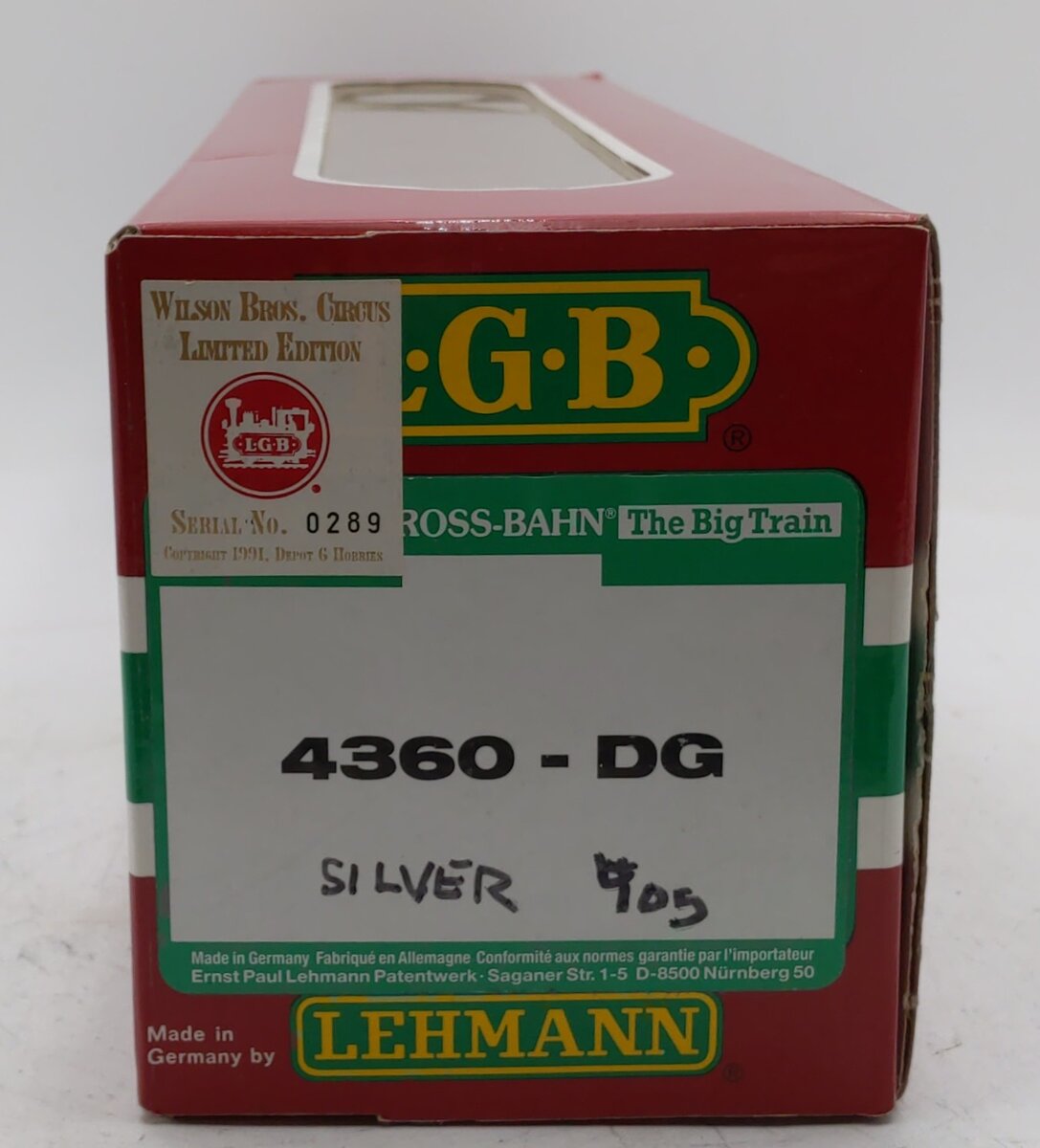 LGB 4360-DG Wilson Bros Circus Silver Flatcar #105 EX/Box