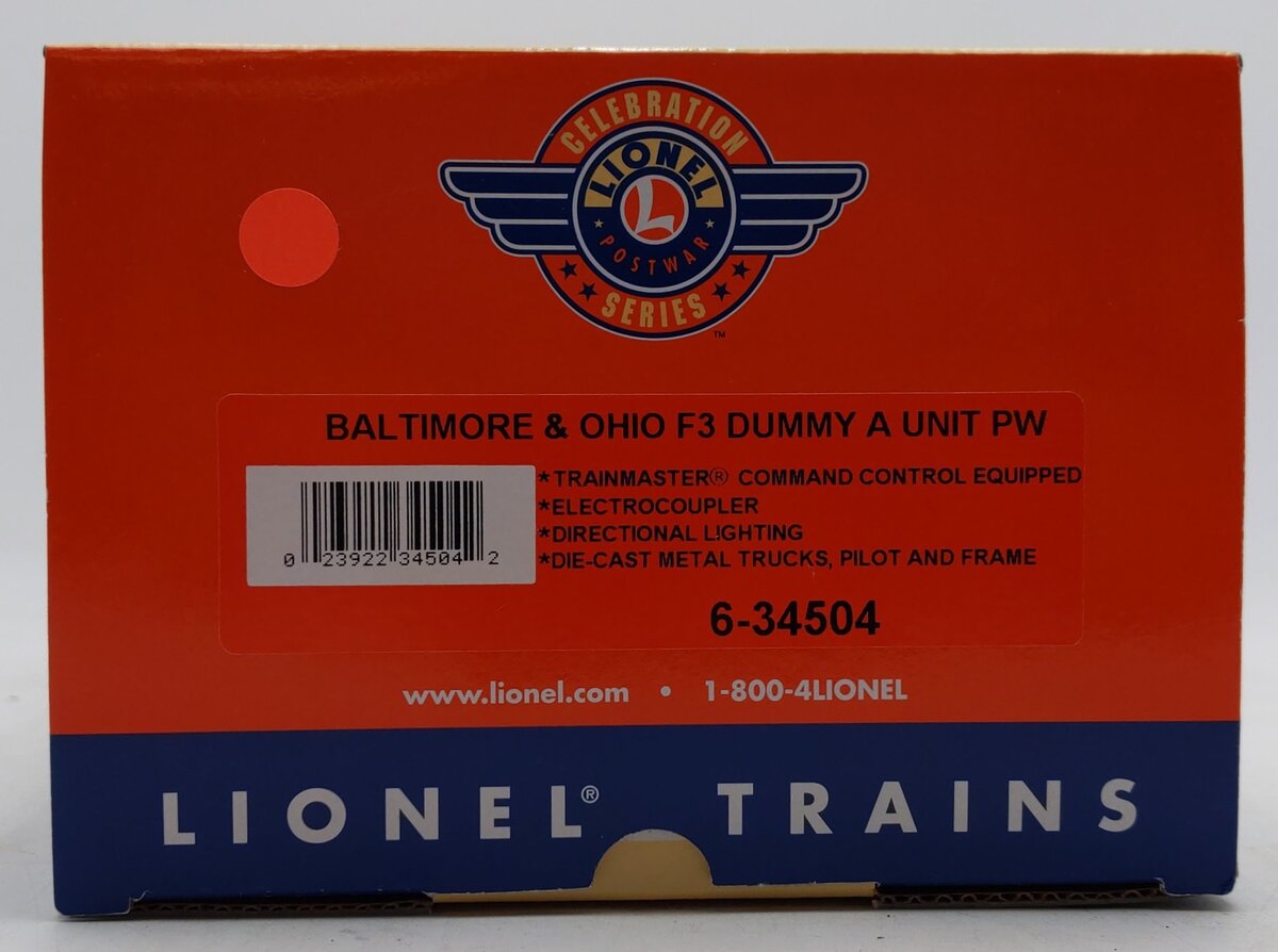 Lionel 6-34504 O Baltimore & Ohio PWC F3 A Dummy Diesel Locomotive #2368T LN/Box
