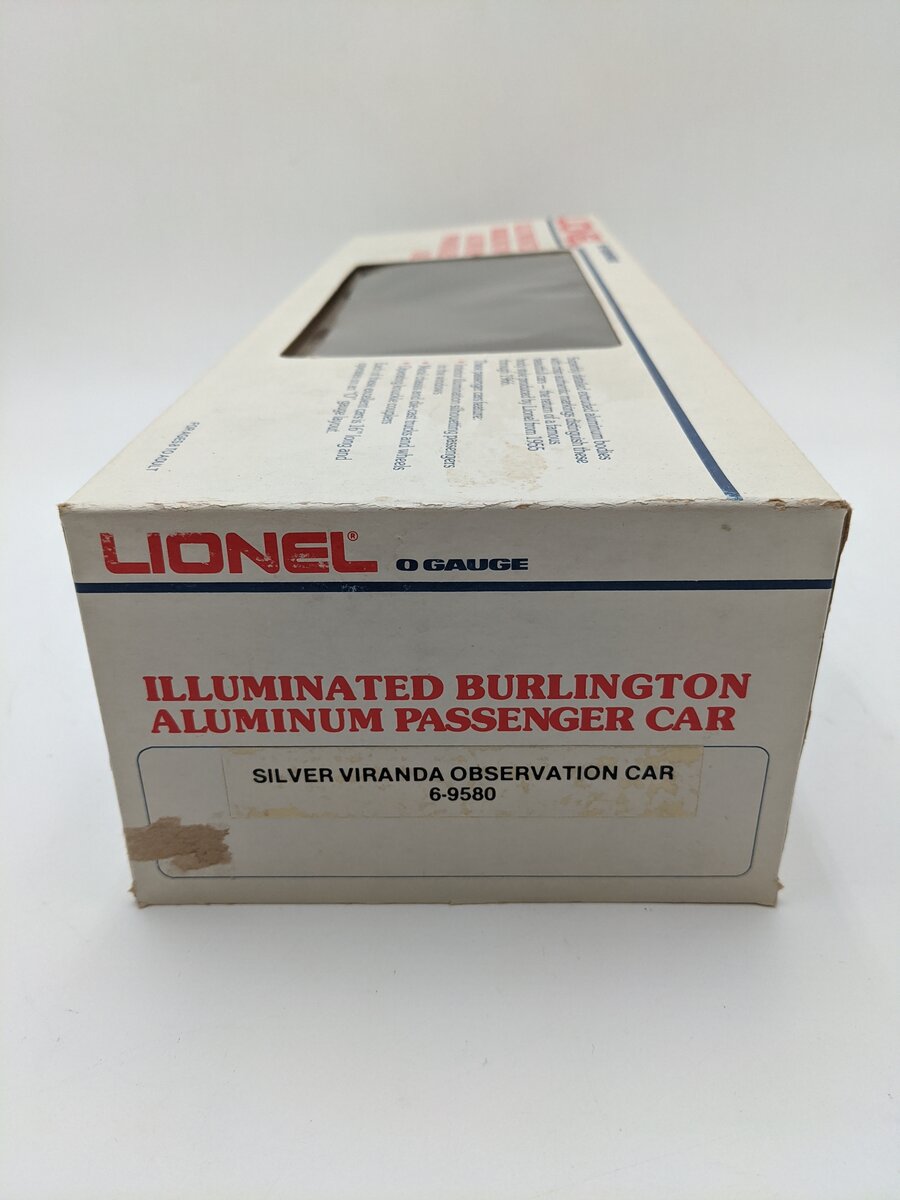 Lionel 6-9580 O Gauge Burlington Aluminum "Silver Veranda" Observation Car EX/Box
