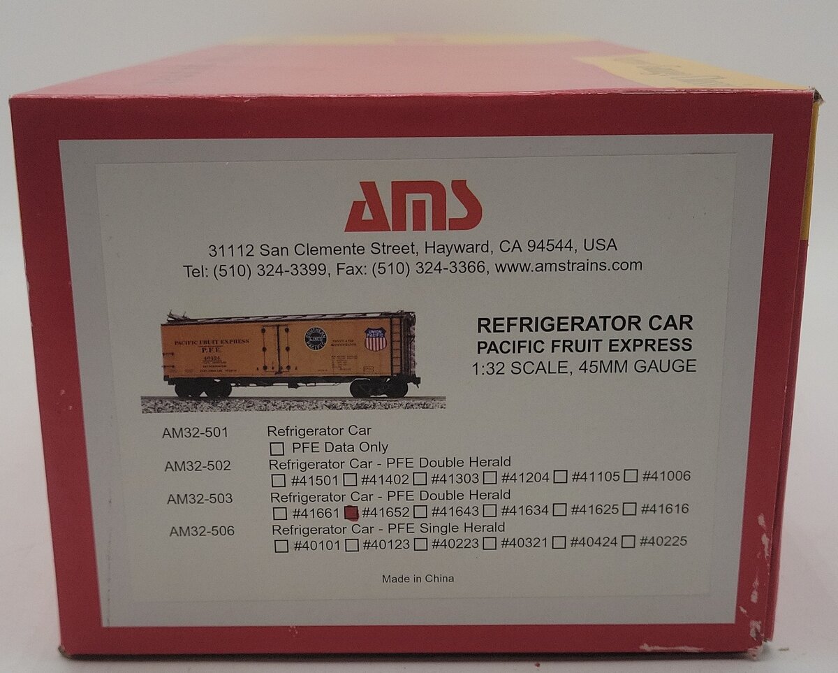 AMS AM32-503 G Scale Narrow Gauge PFE Doubel Herald Refrigerator Car #41652 VG/Box