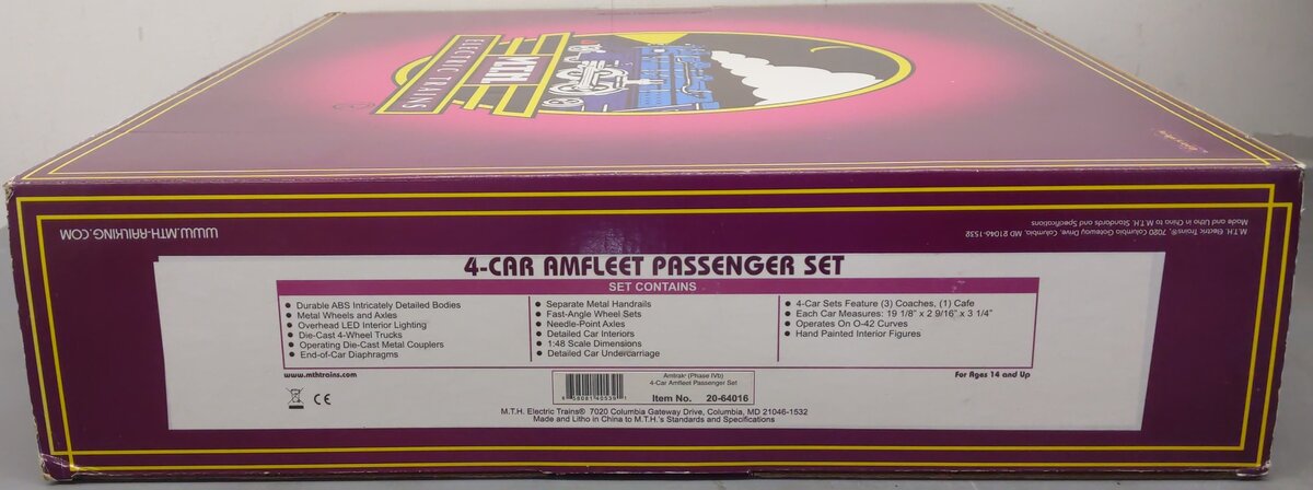 MTH 20-64016 O Scale Amtrak Amfleet 4 Car Passenger Set EX/Box