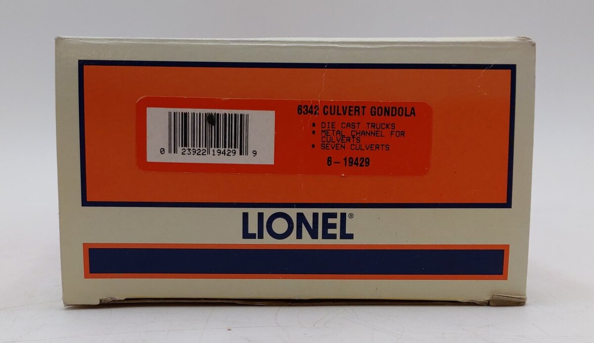 Lionel 6-19429 O Gauge New York Central Culvert Gondola w/ Culverts #6342 VG/Box