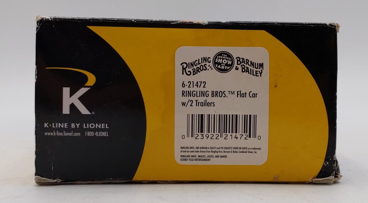 Lionel K-Line 6-21472 Ringling Bros Flatcar with 2 Trailer VG/Box