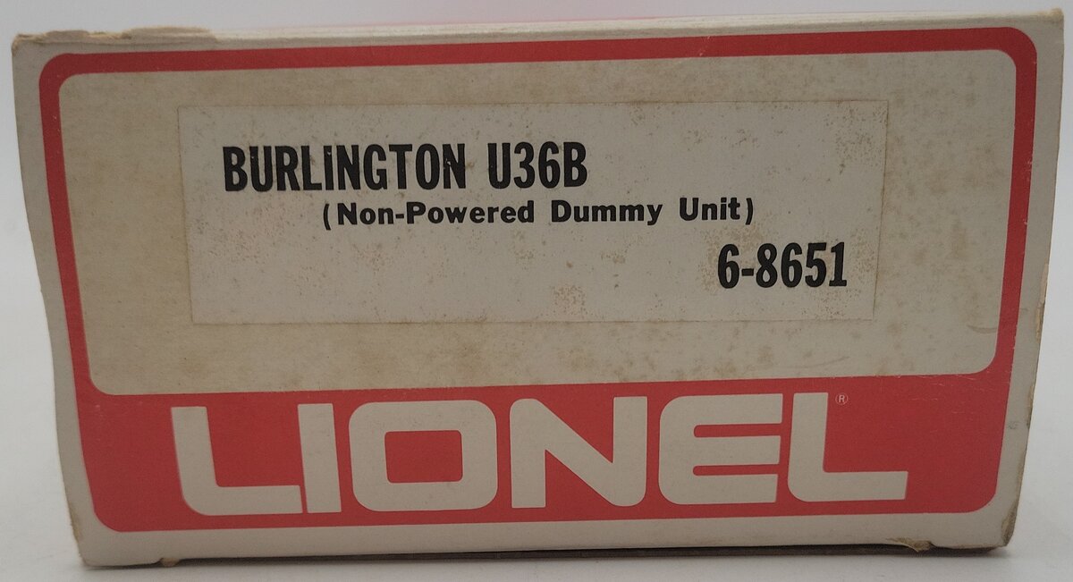 Lionel 6-8651 O Burlington Northern U36B Dummy Diesel Locomotive EX/Box