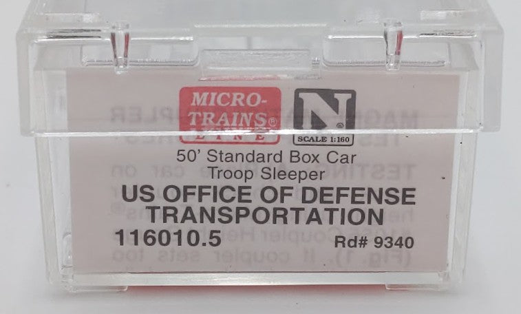 Micro-Trains 11600015 N Scale US Office Of Defense Troop Sleeper #9340 w Lights LN/Box