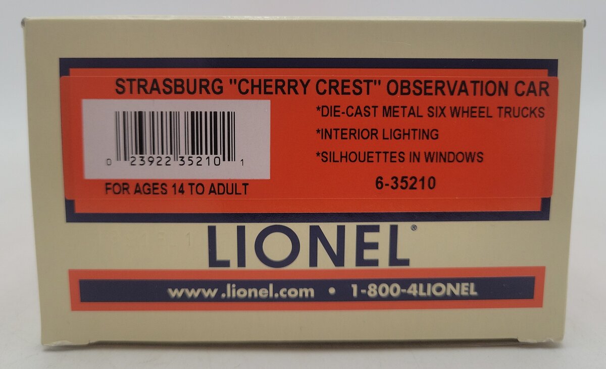 Lionel 6-35210 Strasburg "Cherry Crest" Observation Car LN/Box