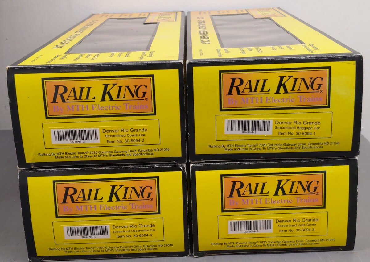 MTH 30-6094 O Denver & Rio Grande O-27 Streamlined Passenger Car Set (Set of 4) VG/Box