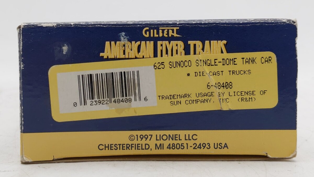 American Flyer 6-48408 S Gauge Sunoco Single Dome Tank Car #625 EX/Box