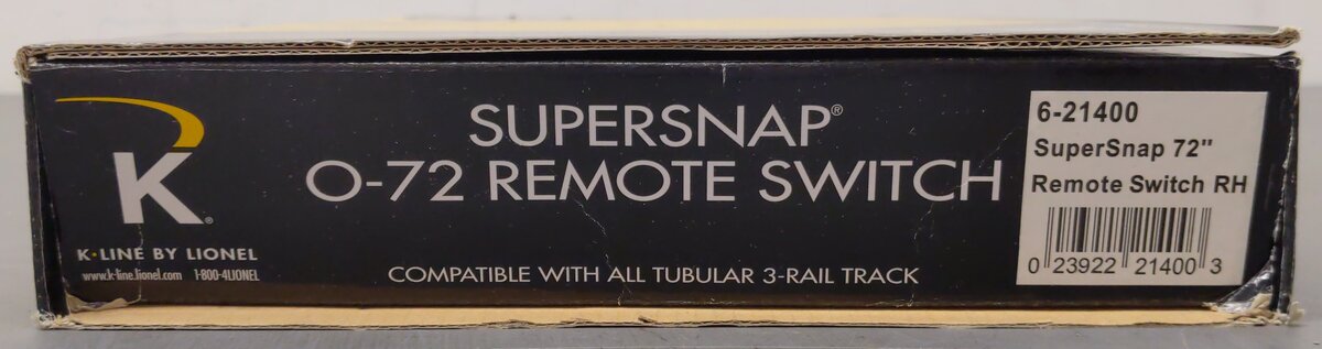 K-Line 6-21400 O Scale SuperSnap 72" Right Hand Remote Switch Turnout VG/Box