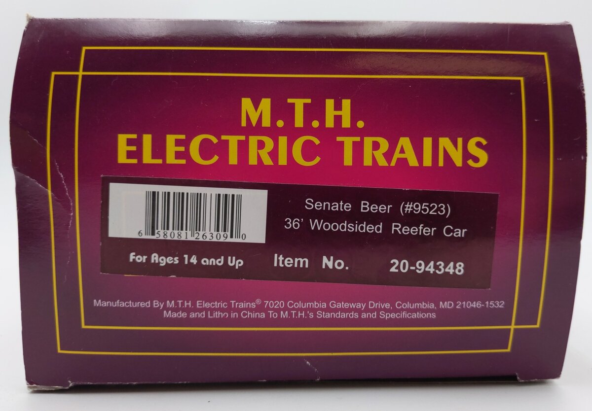 MTH 20-94348 Senate Beer Woodsided Reefer Car EX/Box