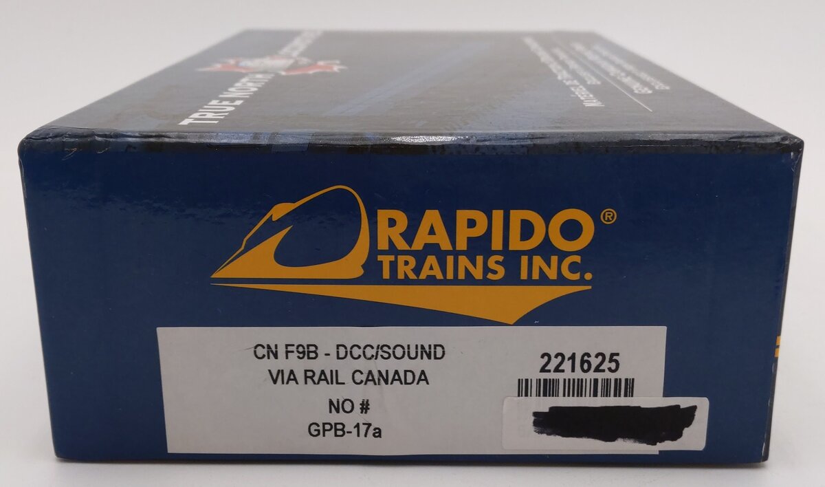 Rapido Trains 221625 HO VIA Rail Canada GMD F9B Class GPB-17a No Number VG/Box