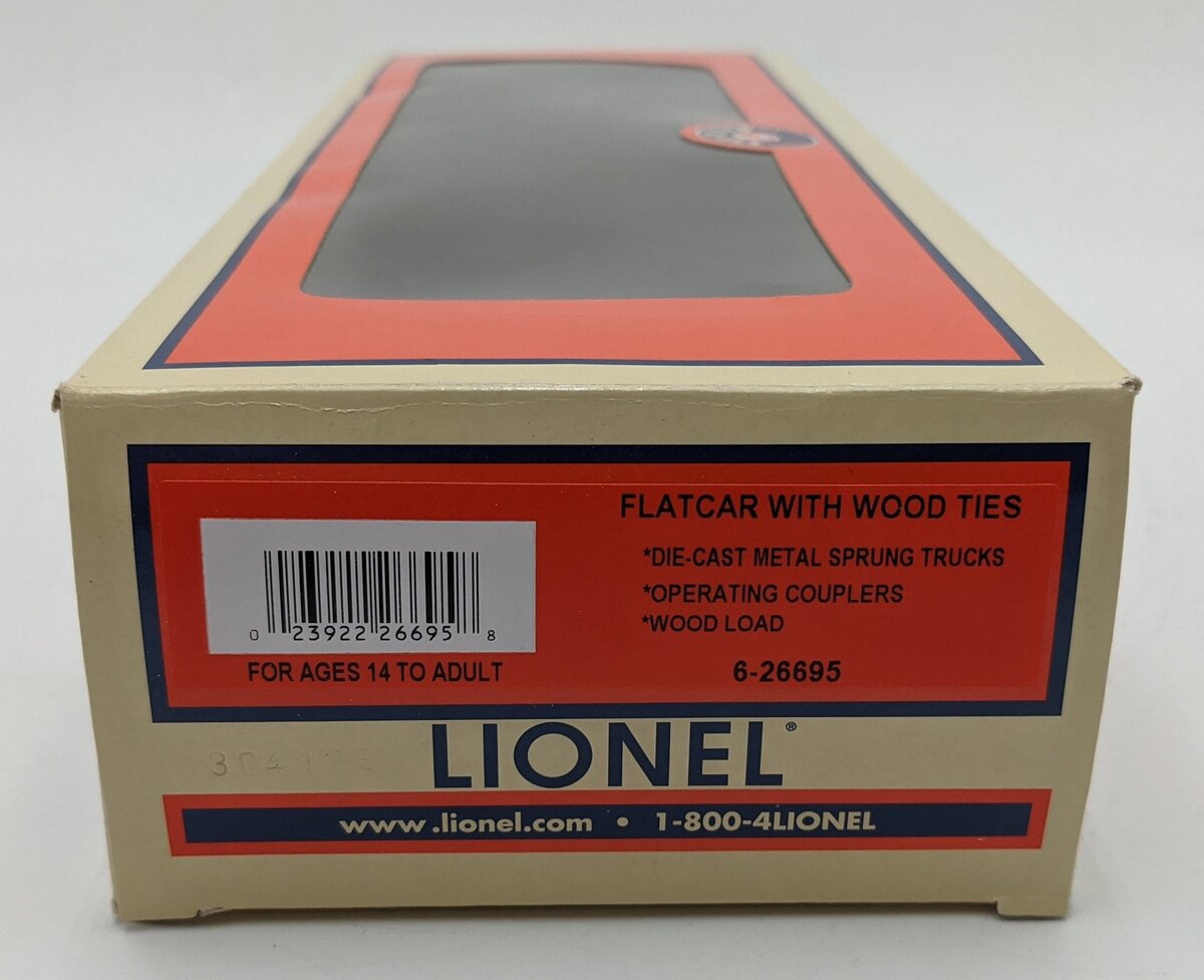 Lionel 6-26695 O Scale New Jersey Transit Flatcar w/ Trailer & Wood Ties LN/Box