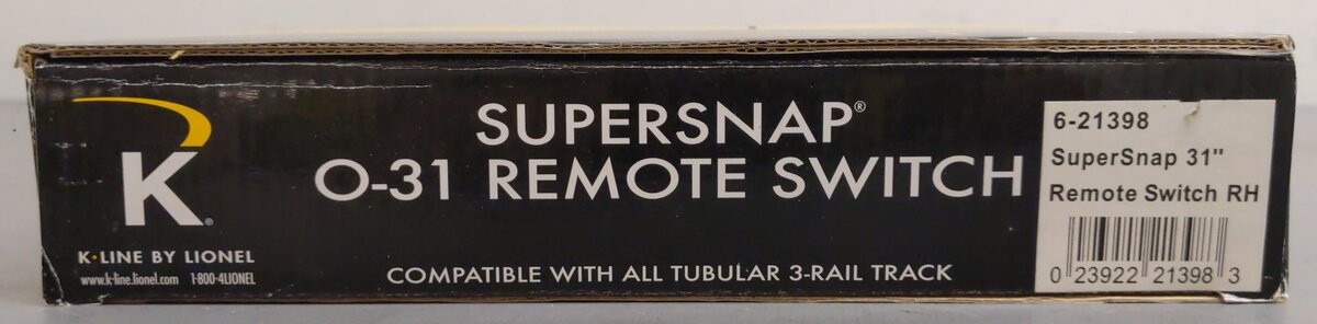 K-Line 6-21398 O Gauge SuperSnap 31" Right Hand Remote Control Switch Turnout EX/Box