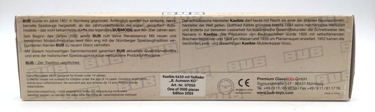 BUB 07050 1:87 Scale Diecast Kaelble K650 Truck w/ Flatbed Trailer & Cable Drum NIB