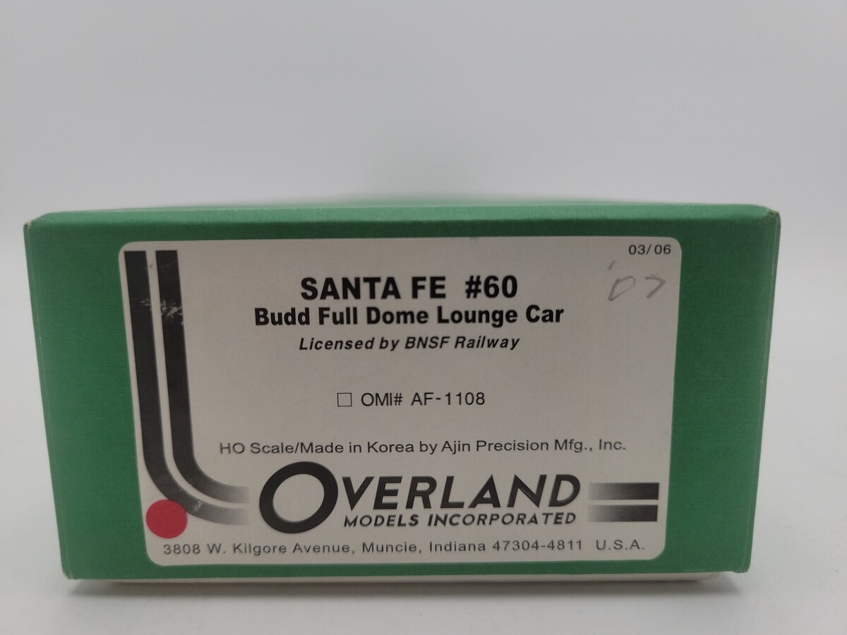 Overland AF-1108 HO Scale BRASS Santa Fe Full Dome Lounge Car #60 VG/Box