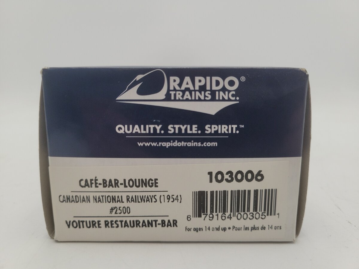 Rapido Trains 103006 HO Canadian National Cafe-Bar-Lounge #2500 EX/Box