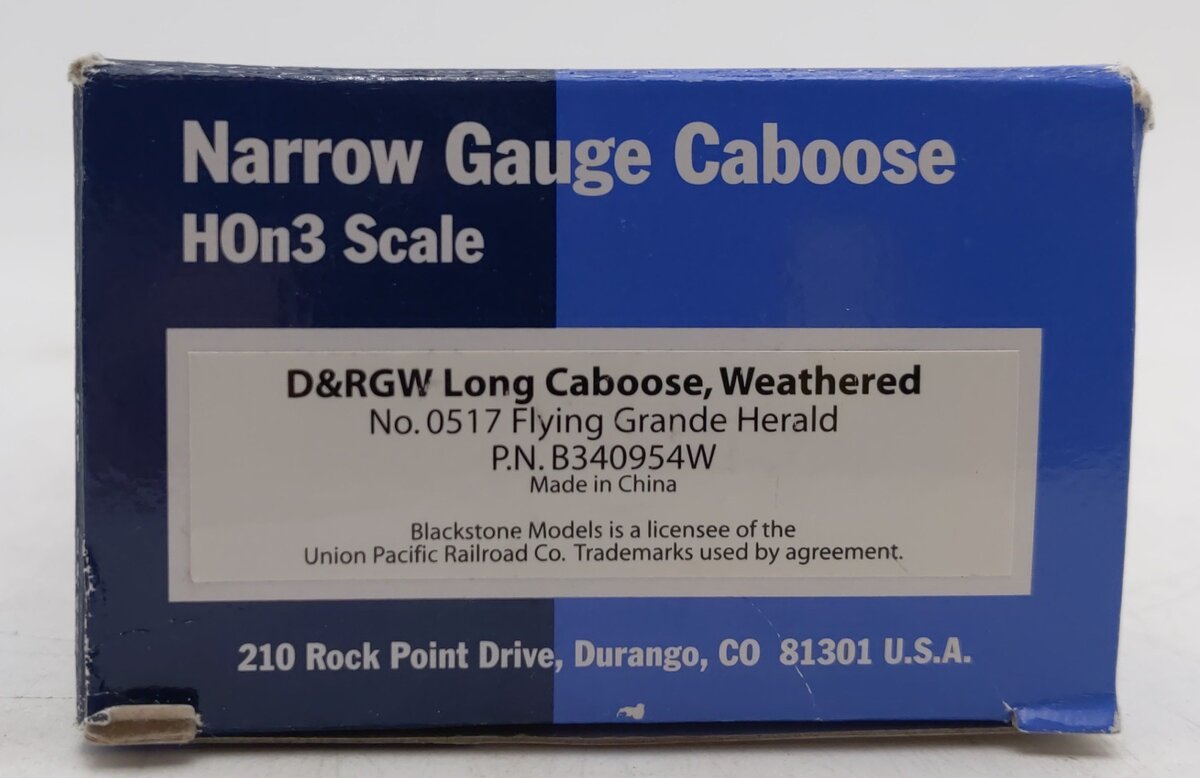 Blackstone Models B340954W HOn3 Denver Rio Grande & Western Long Caboose #0517 EX/Box