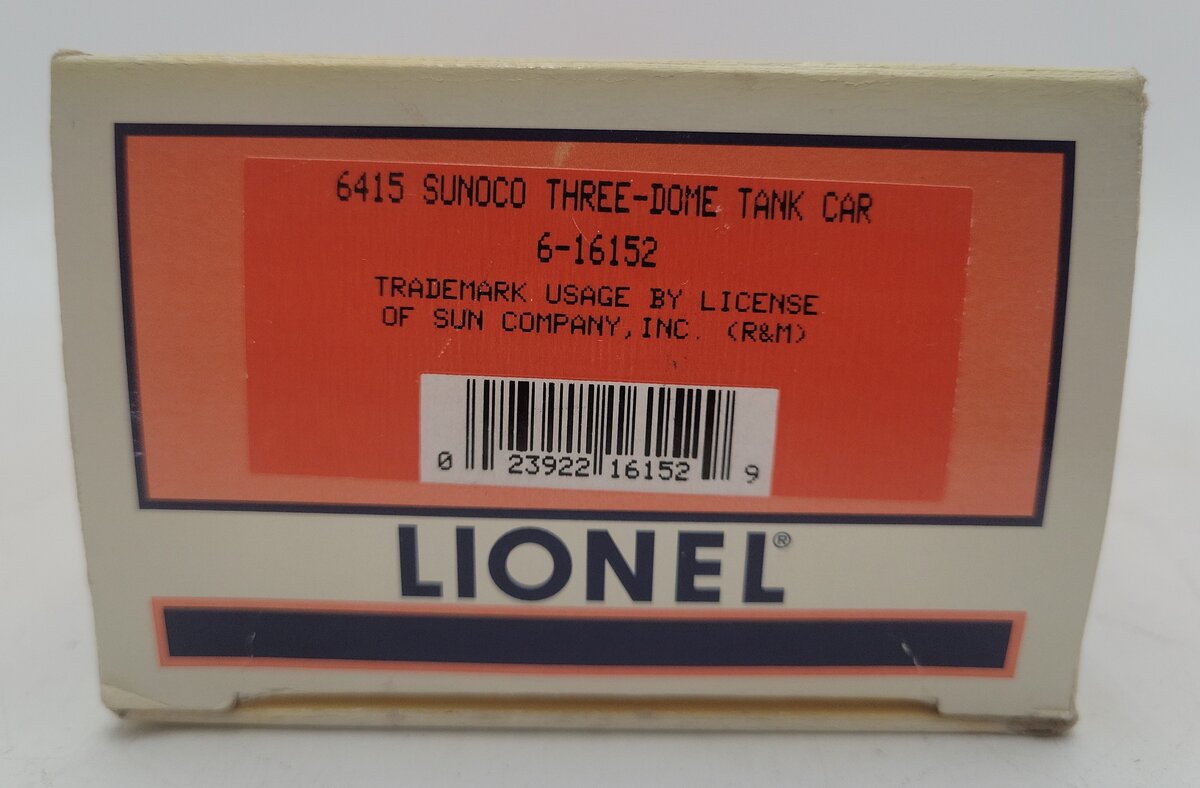 Lionel 6-16152 O Gauge Sunoco 3-Dome Tank Car #6415 EX/Box