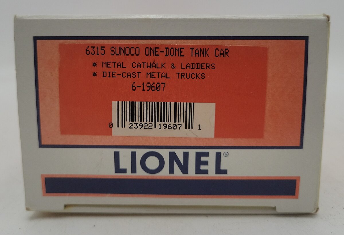 Lionel 6-19607 O Sunoco Single Dome Tank Car #6315 LN/Box