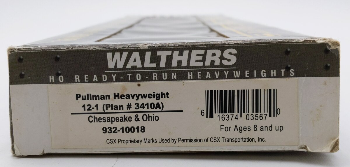 Walthers 932-10018 HO Scale C&O 12-1 Pullman Heavyweight Coach Car #3410A LN/Box