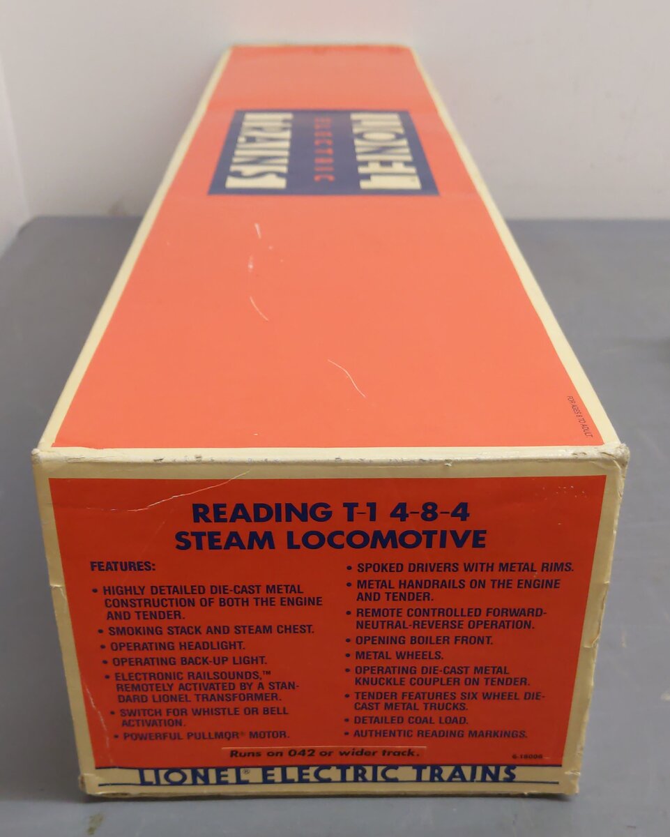 Lionel 6-18006 O Gauge Reading T-1 4-8-4 Steam Locomotive & Tender #2100 EX/Box
