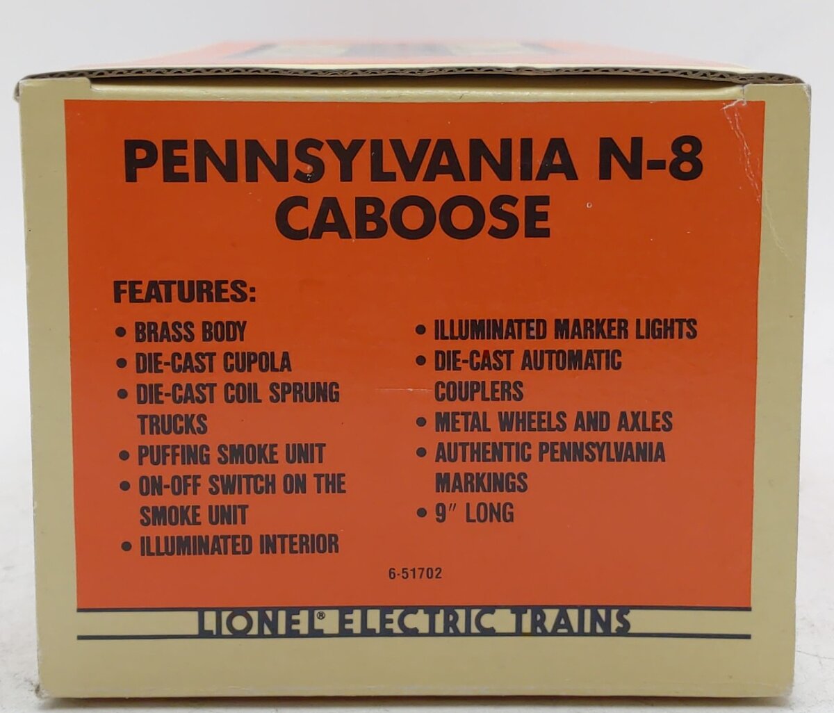 Lionel 6-51702 O Gauge BRASS Pennsylvania N-8 Smoking Caboose #478039 EX/Box