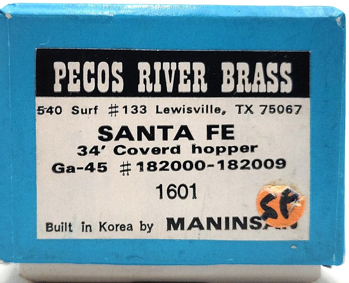 Pecos River Brass 1601 N Scale Brass Santa Fe 34' Covered Hopper EX/Box
