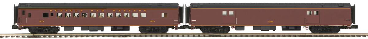 MTH 20-64266 O Gauge N&W 70' Streamlined Baggage/Coach 2-Car Passenger Set NIB