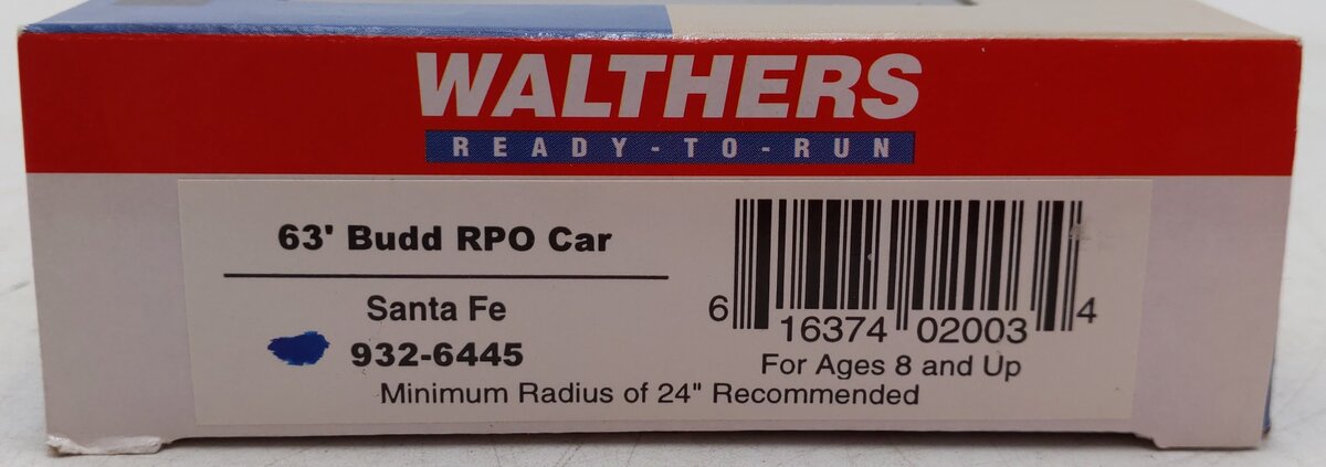 Walthers 932-6445 HO Scale Santa Fe 63' Budd RPO Car EX/Box