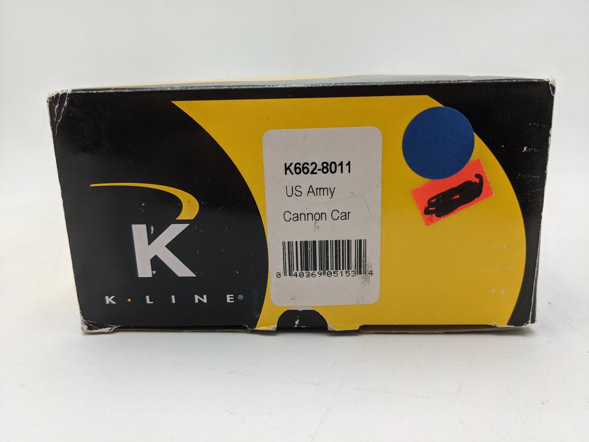 K-Line K662-8011 O Gauge DODX Depressed Center Flatcar w/Cannon EX/Box