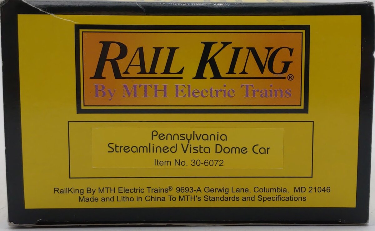 MTH 30-6072 O Gauge Pennsylvania Streamlined Vista Dome Passenger Car #2036 LN/Box