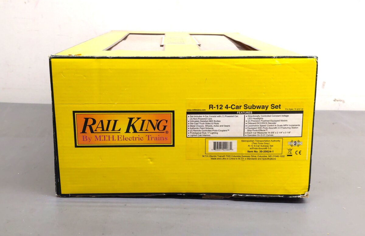 MTH 30-20624-1 O Gauge MTA R12 4-Car Subway Set w/ PS3 LN/Box