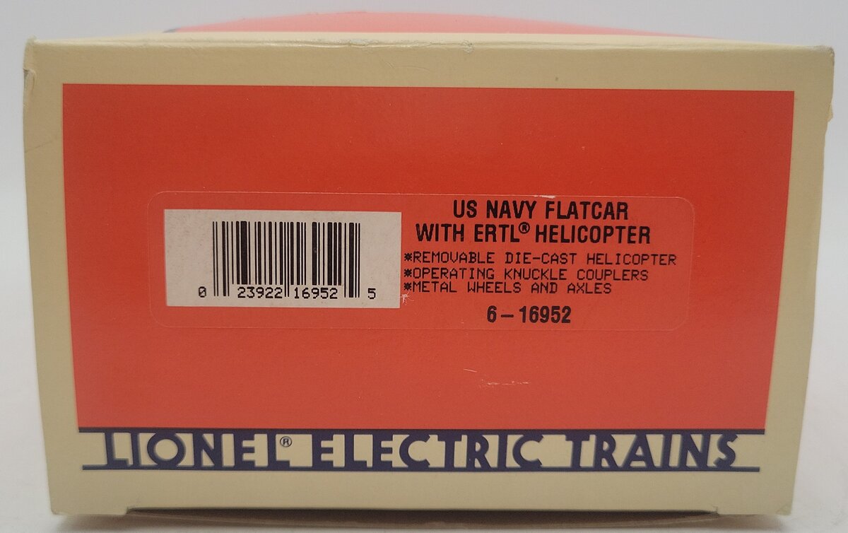 Lionel 6-16952 O Gauge US Navy Flatcar with Ertl Helicopter #16952 EX/Box