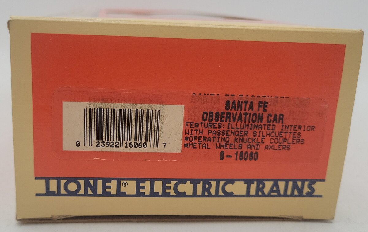 Lionel 6-16060 O Gauge Santa Fe Observation Car VG/Box