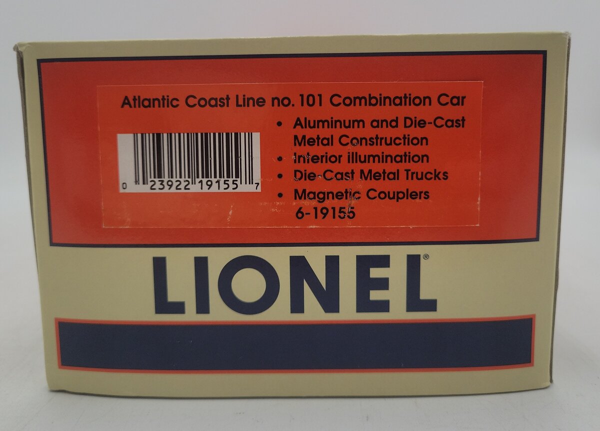 Lionel 6-19155 O Gauge Atlantic Coast Line Aluminum Combination Car #101 EX/Box