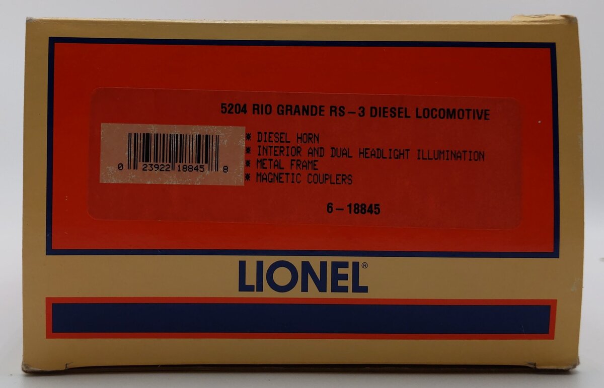Lionel 6-18845 O Gauge Rio Grande RS-3 Diesel Locomotive #5204 LN/Box