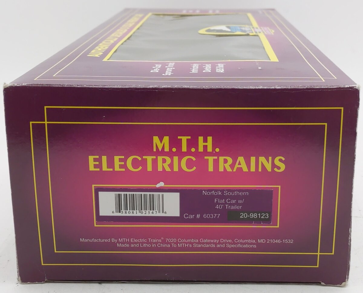 MTH 20-98123 O Gauge Norfolk Southern Flatcar w/40' Trailer #60377 EX/Box