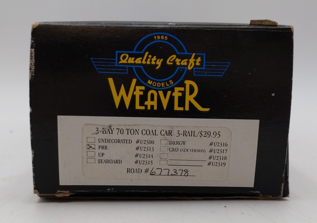 Weaver U2313 O Pennsylvania 3-Rail 3-Bay 70 Ton Coal Car #677378 LN/Box