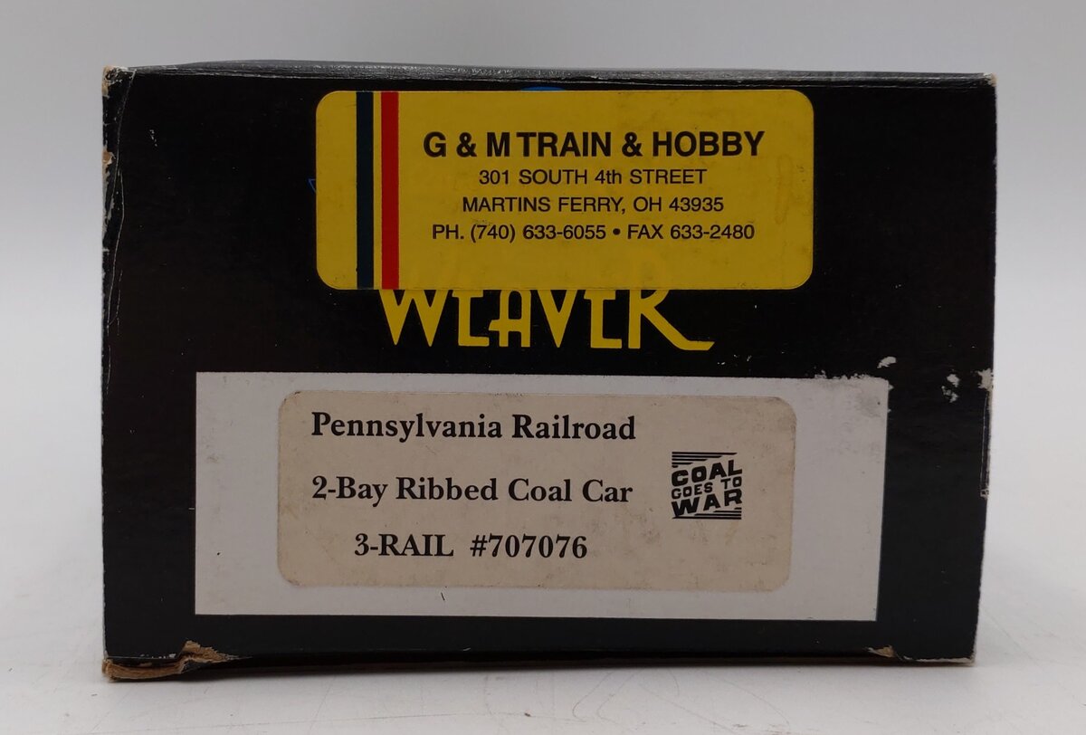 Weaver O Scale Pennsylvania Railroad 2 Bay 3 Rail Ribbed Coal Car #707076 LN/Box