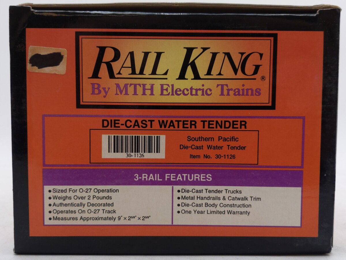 MTH 30-1126 O Gauge Southern Pacific Diecast Water Tender EX/Box
