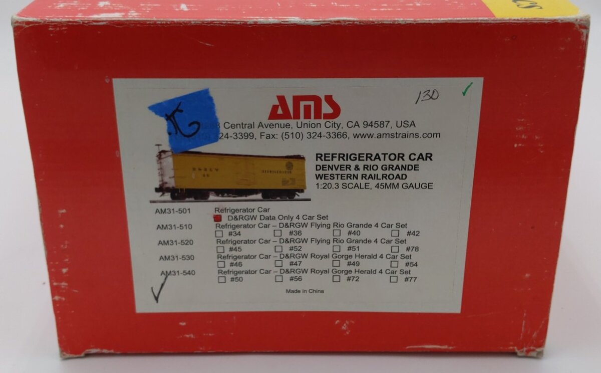 AMS AM31-501 G Scale D&RGW Refrigerator Car (Metal Wheels) EX/Box