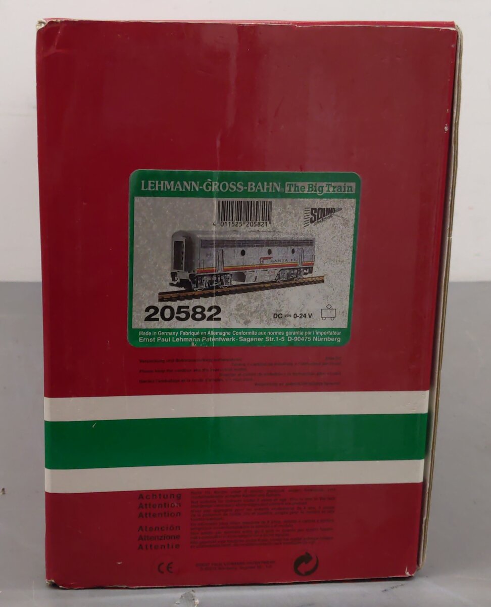 LGB 20582 G Scale Santa Fe F7 Diesel Non-Powered B-Unit Locomotive w/Sound EX/Box