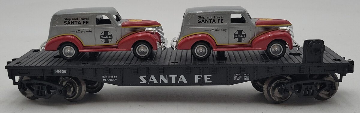 Menards 279-3053 Santa Fe Warbonnet Flatcar with Two Panel Cars #58409 LN