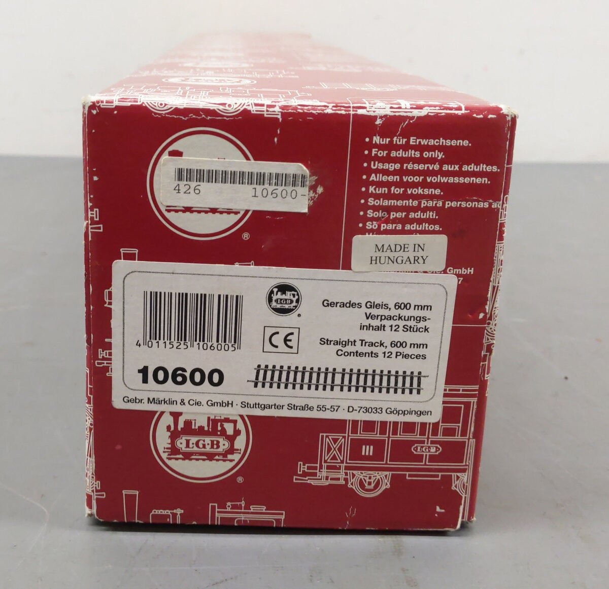 LGB 10600 G Gauge 24" Straight Track Sections (6) VG/Box
