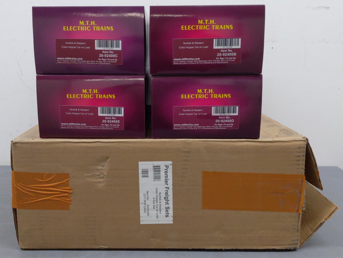 MTH 20-92400 O Norfolk & Western Coke Hopper Car w/Load 4-Car Set EX/Box