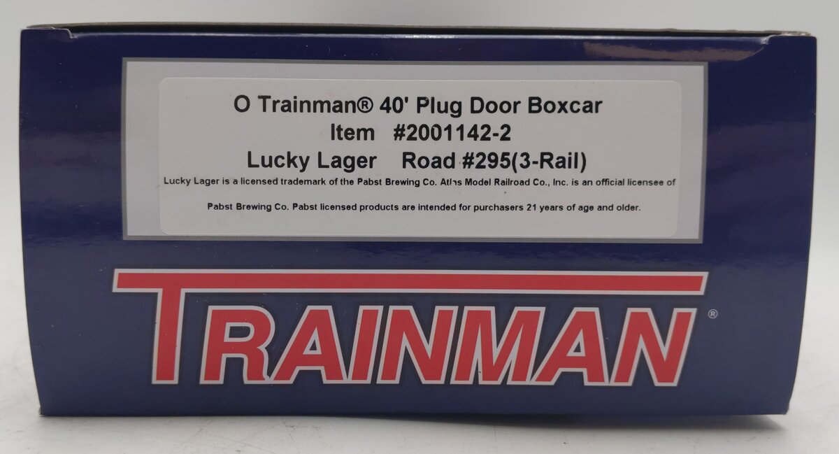 Atlas 2001142-2 O Trainman 40' Plug Door Lucky Lager Road Boxcar #295 (3-Rail) EX/Box